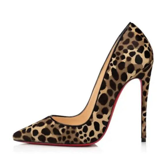 Christian Louboutin So Kate 120 Pony Fur Leopard Black Brown Heel Pump 37.5 - Picture 3 of 12